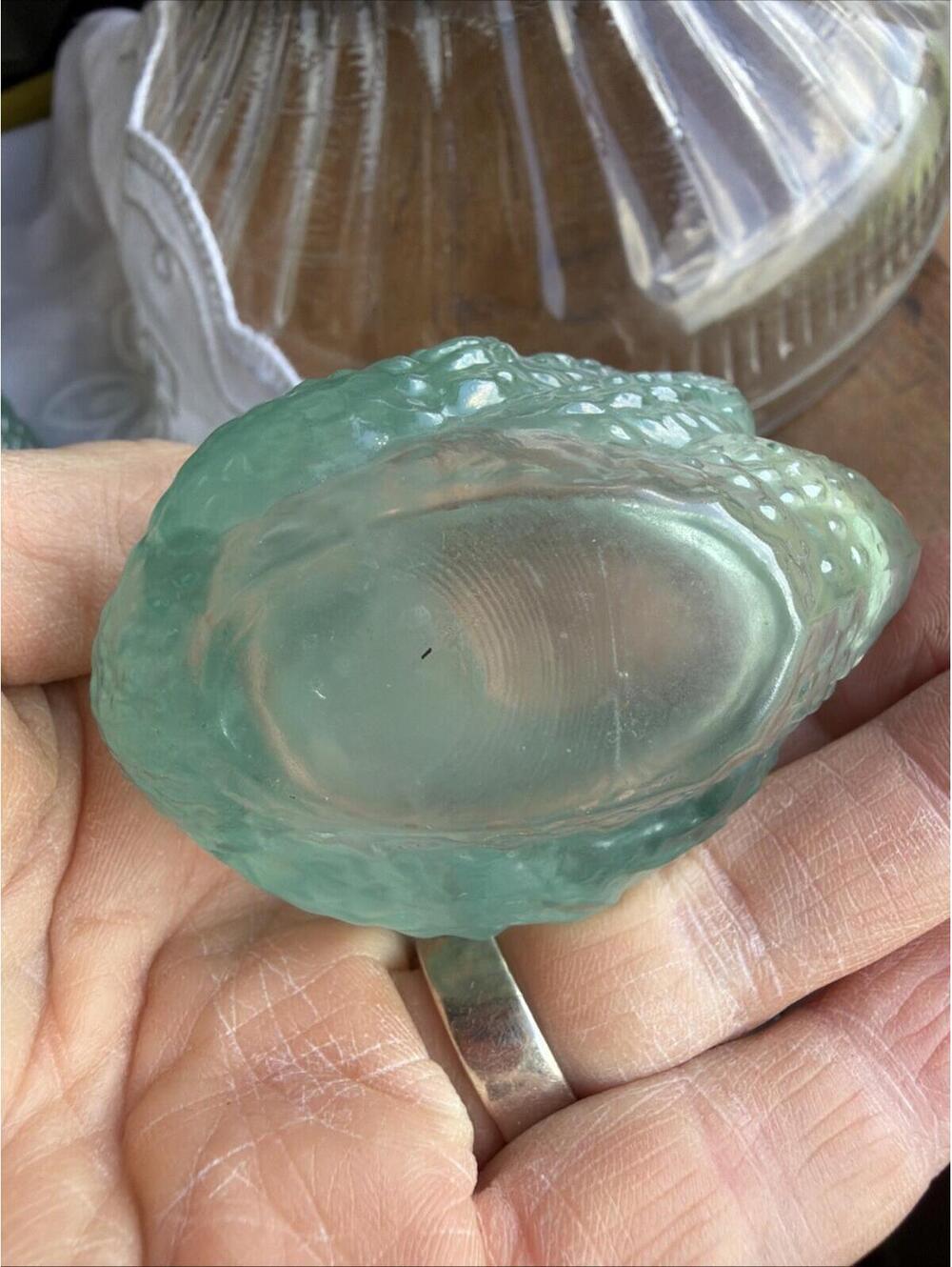 VTG Aqua Glass Frosted Swan Trinket Dish Salt Cellar Rare Lot 6 French Country - Picture 5 of 9